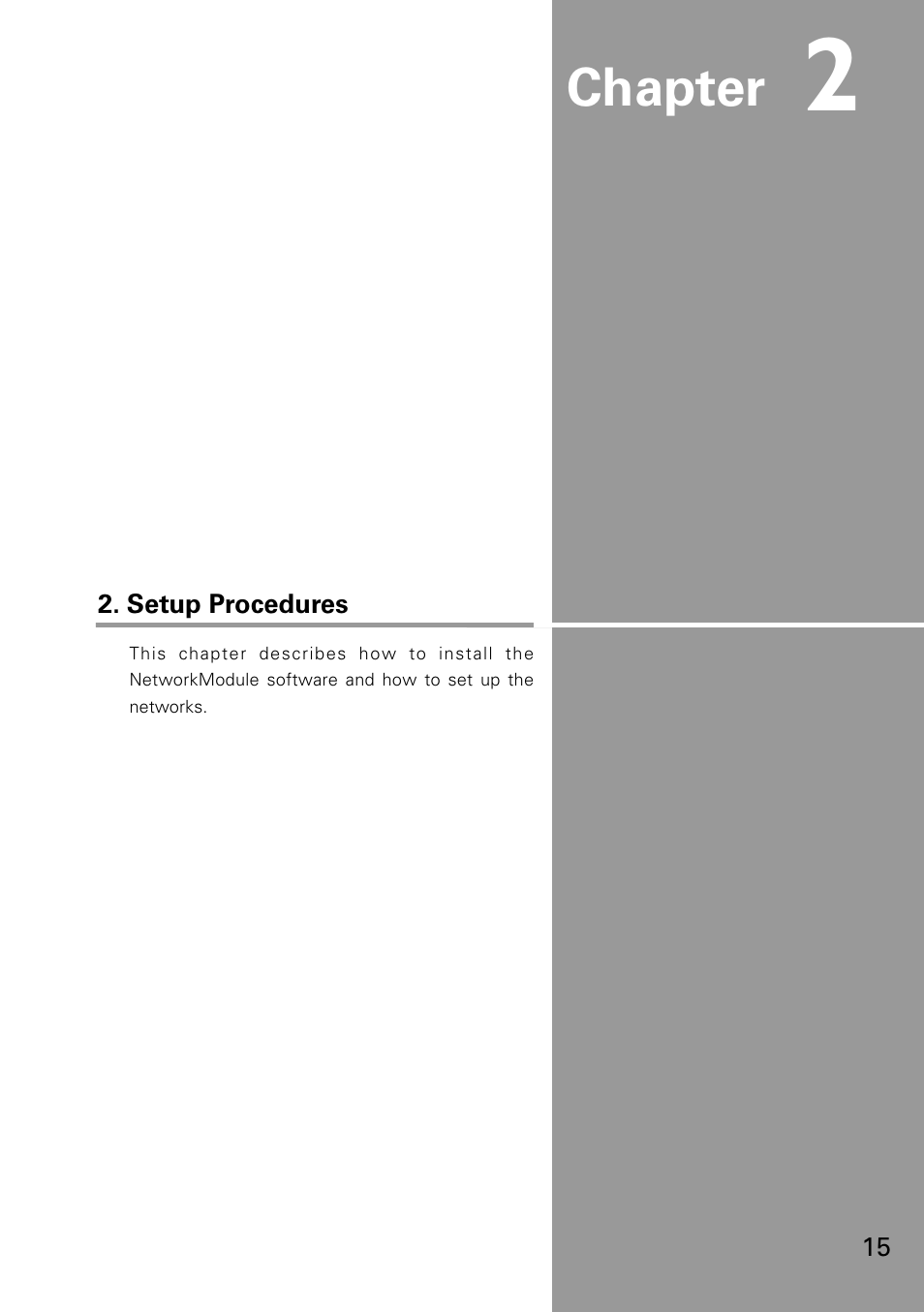 Setup procedures, Chapter | Sanyo XG-705A User Manual | Page 15 / 99