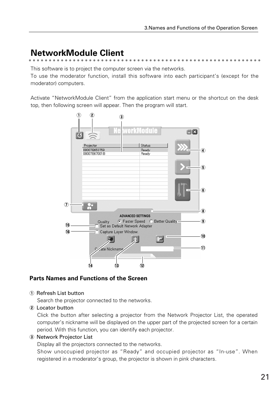 Networkmodule client | Sanyo XG-705A User Manual | Page 21 / 99