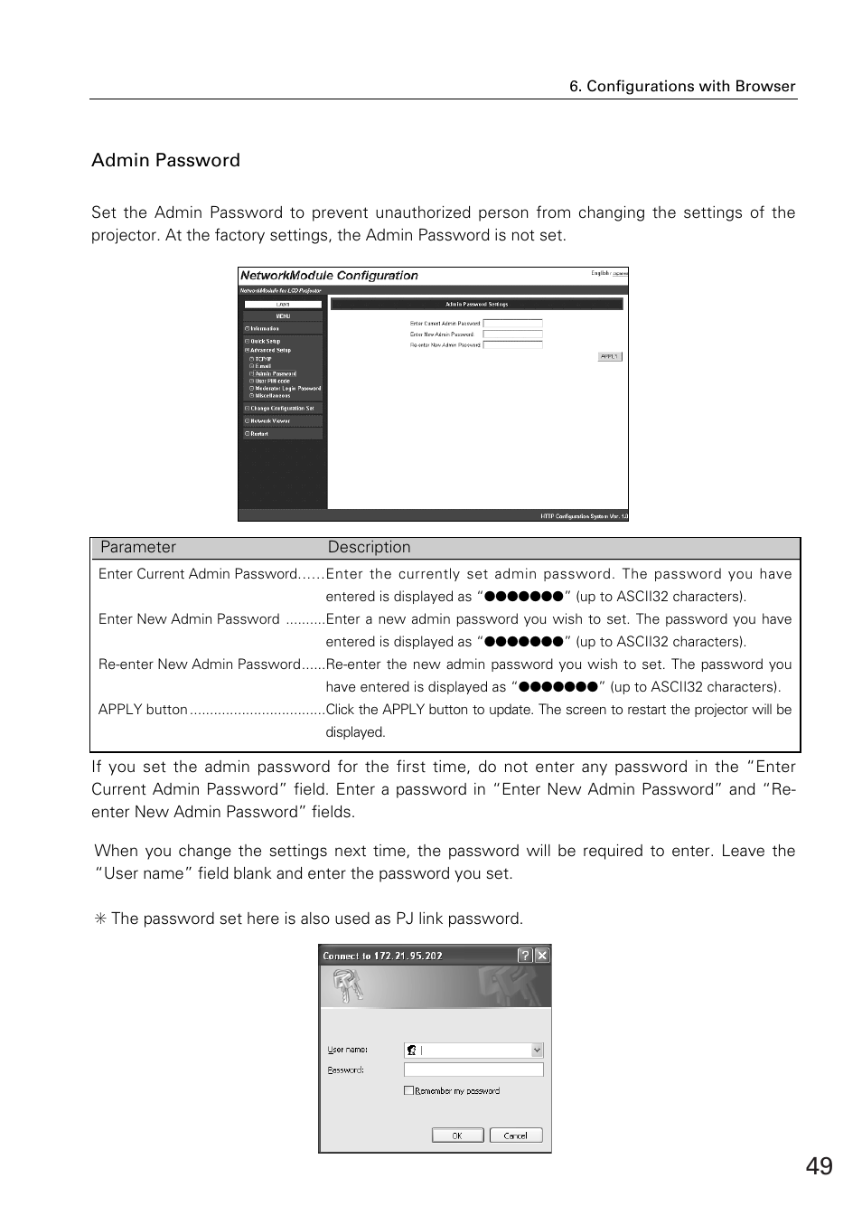 Admin password | Sanyo XG-705A User Manual | Page 49 / 99
