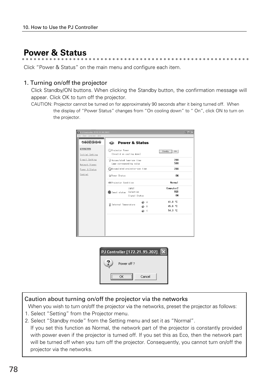 Power & status | Sanyo XG-705A User Manual | Page 78 / 99