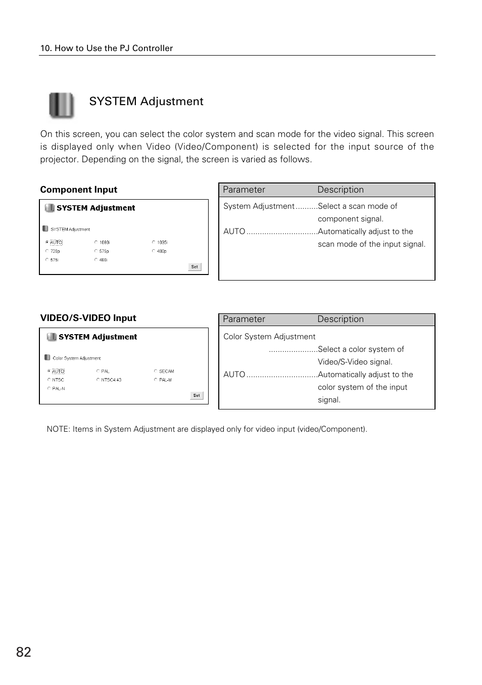 System adjustment | Sanyo XG-705A User Manual | Page 82 / 99