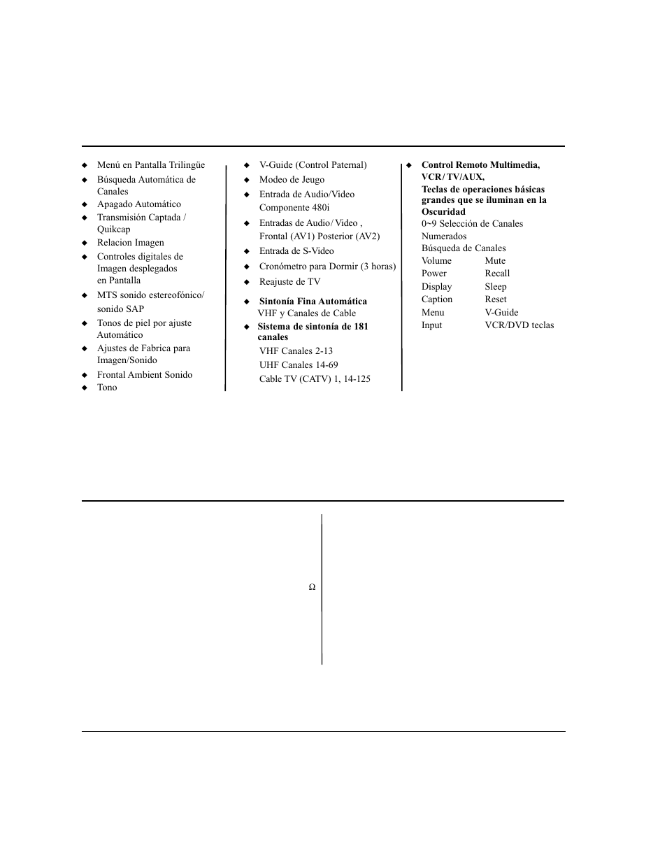 Características, Especificaciones | Sanyo DS24424 User Manual | Page 21 / 52