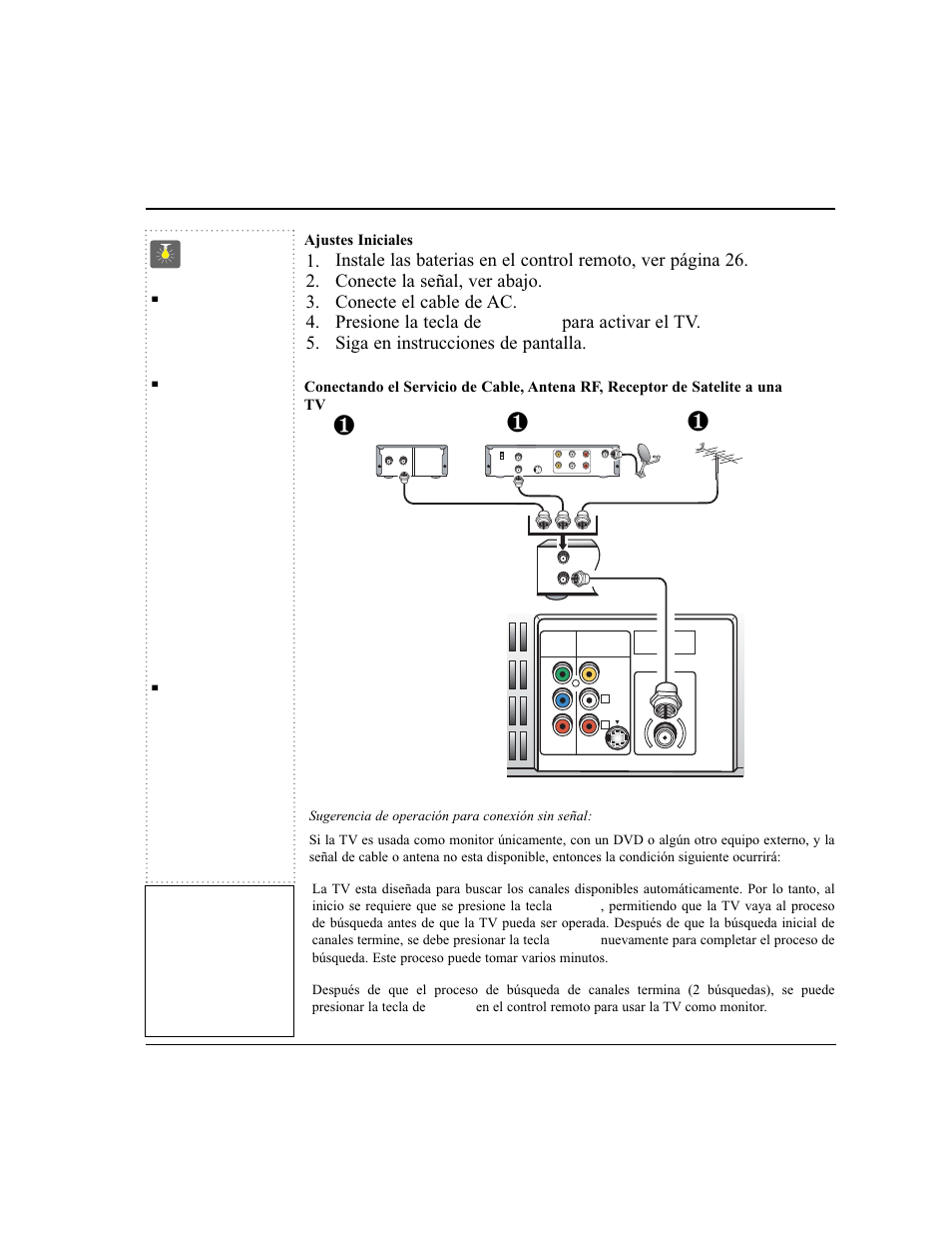 Ajustes básicos y conexiónes, Consejos rápidos, Ajustes iniciales | Sanyo DS24424 User Manual | Page 22 / 52