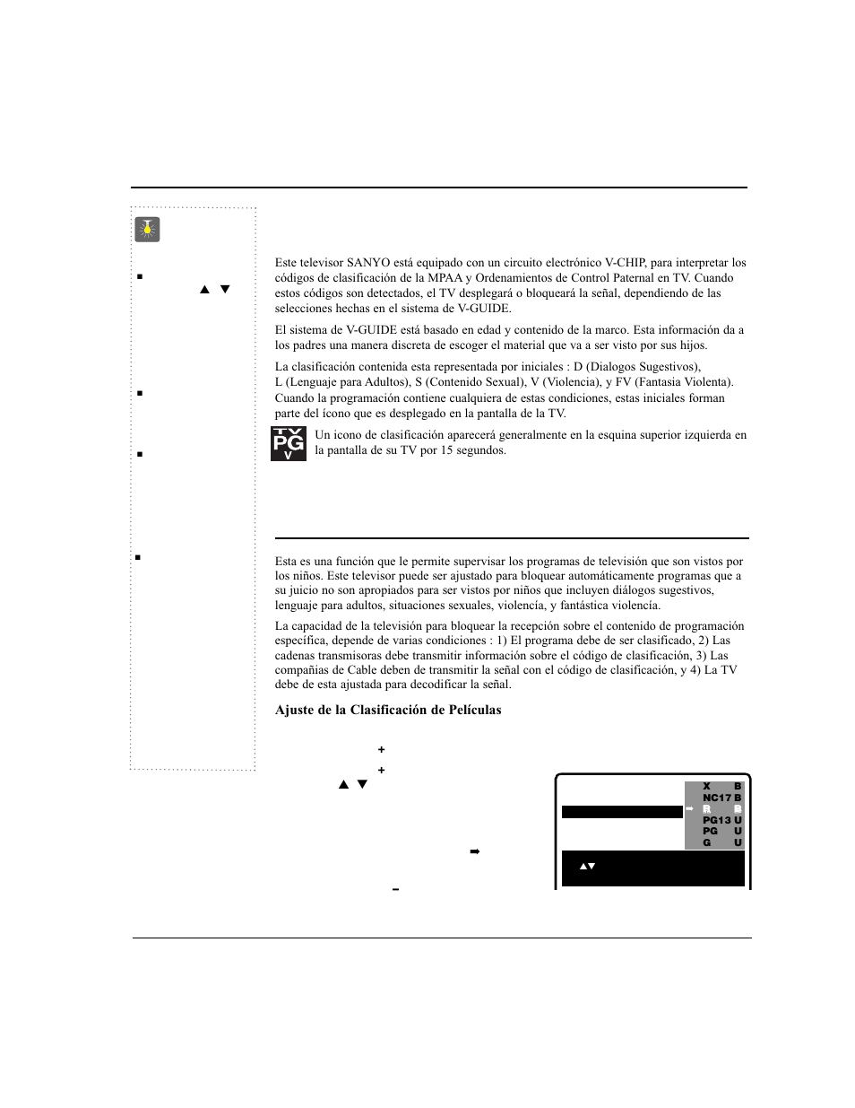 Informacíon de guía-v, Operacion de guía-v, Consejos rápidos | Sanyo DS24424 User Manual | Page 32 / 52