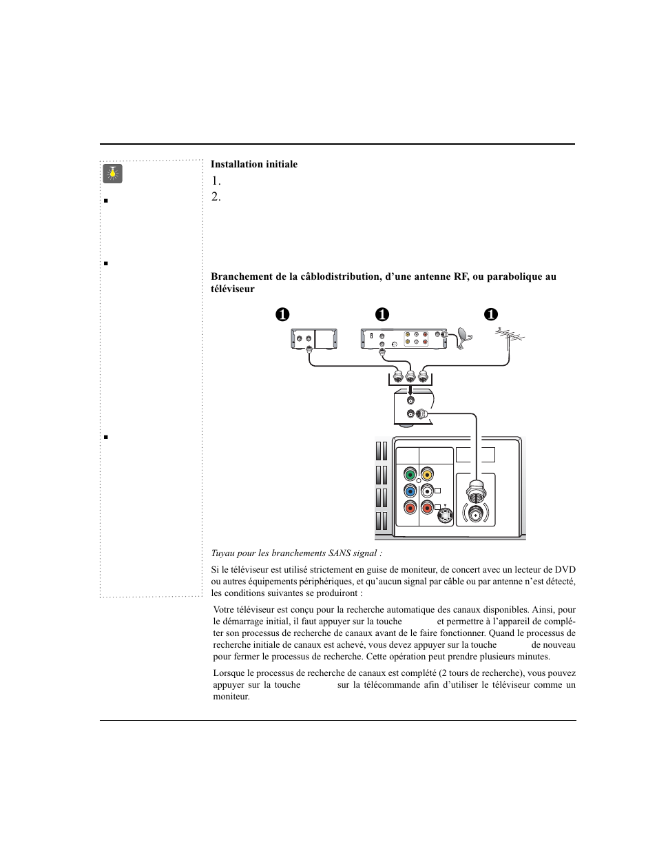 Installation et branchements de base, Conseils, Installation initiale | Besoin d’aide, Arrière du télécouleur récepteur, Télé par câble, Arrière du magnétoscope | Sanyo DS24424 User Manual | Page 40 / 52