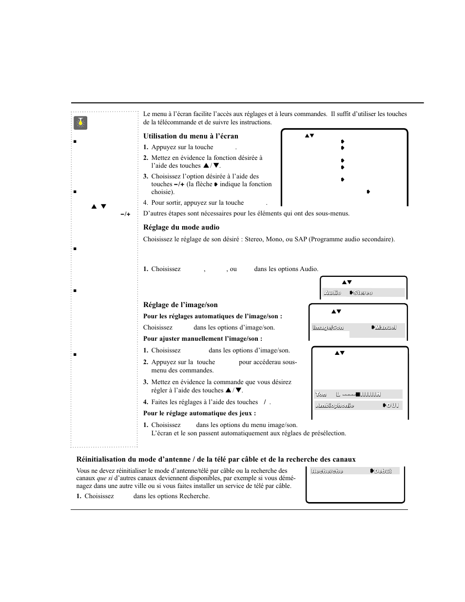 Réglage et mise en place du télécouleur, Conseils | Sanyo DS24424 User Manual | Page 48 / 52