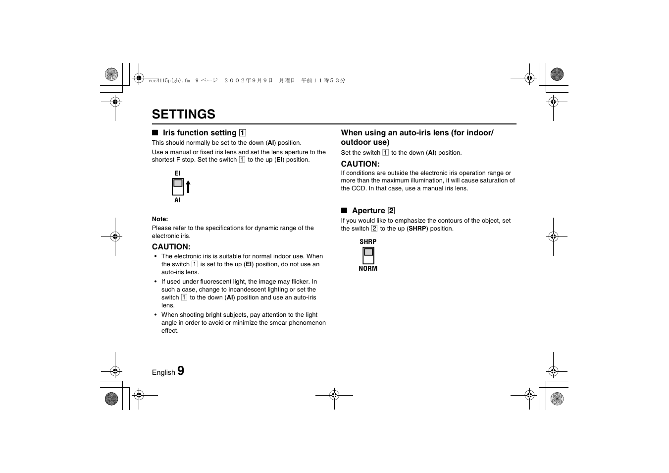 9settings | Sanyo VCC-4115P User Manual | Page 10 / 16