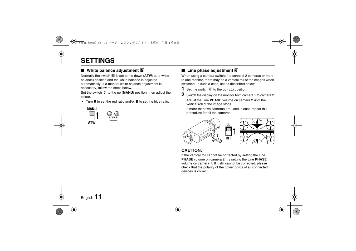 11 settings | Sanyo VCC-4115P User Manual | Page 12 / 16