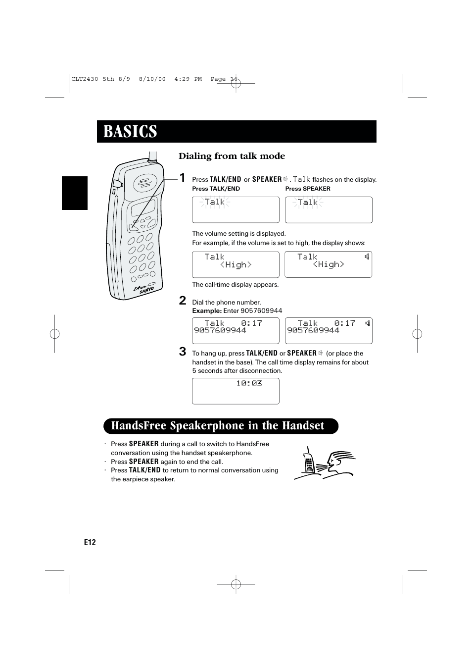 Basics, Handsfree speakerphone in the handset | Sanyo LC-2430 User Manual | Page 16 / 60
