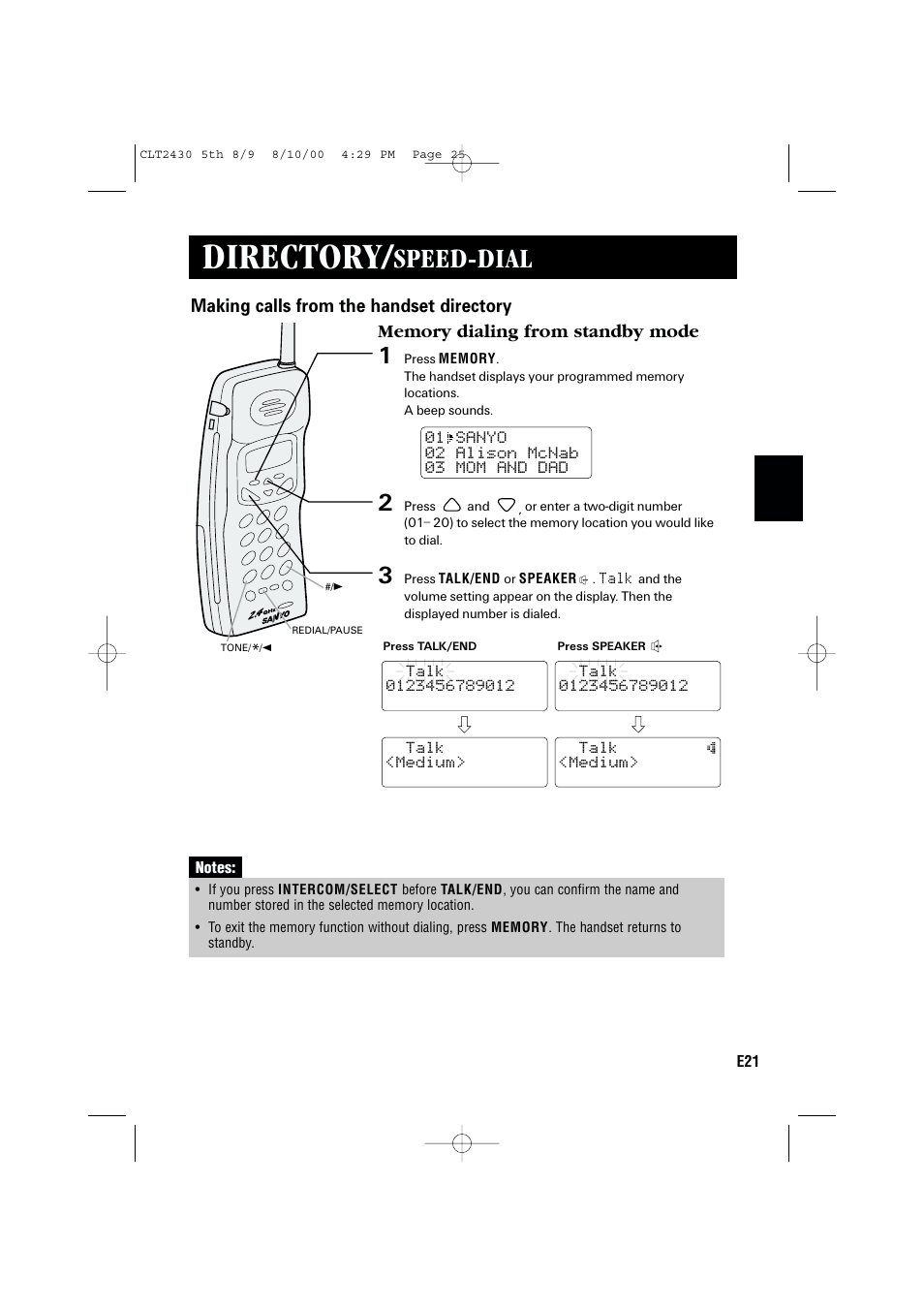 Directory, Speed-dial | Sanyo LC-2430 User Manual | Page 25 / 60