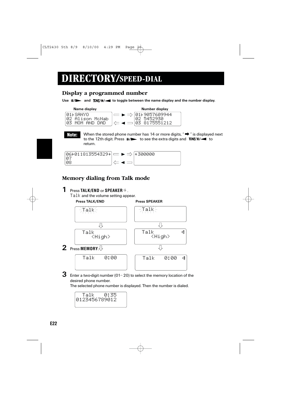 Directory, Speed-dial | Sanyo LC-2430 User Manual | Page 26 / 60