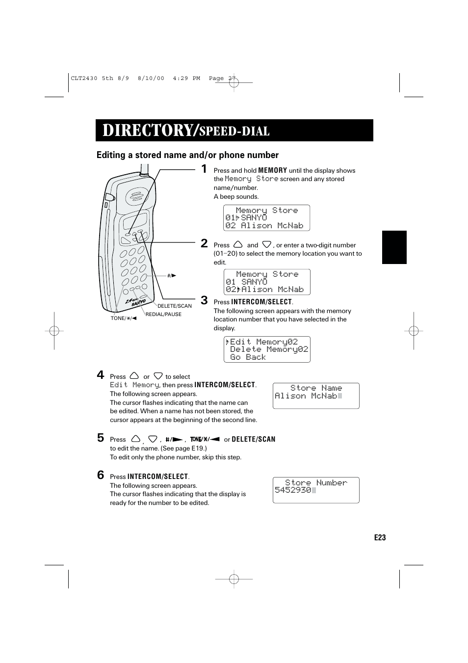 Directory, Speed-dial | Sanyo LC-2430 User Manual | Page 27 / 60