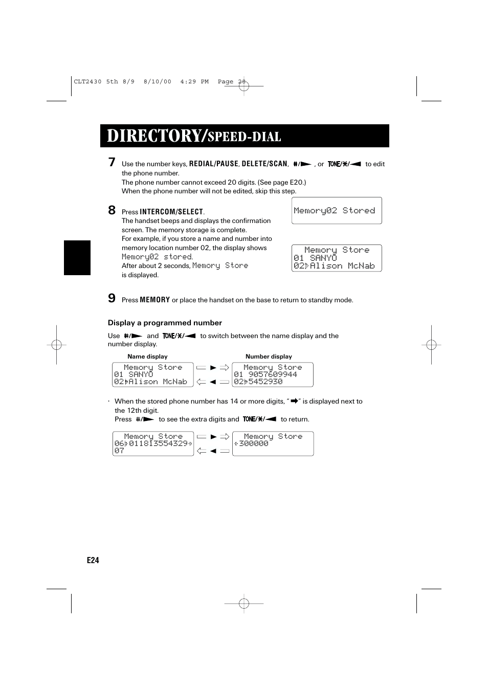 Directory, Speed-dial | Sanyo LC-2430 User Manual | Page 28 / 60