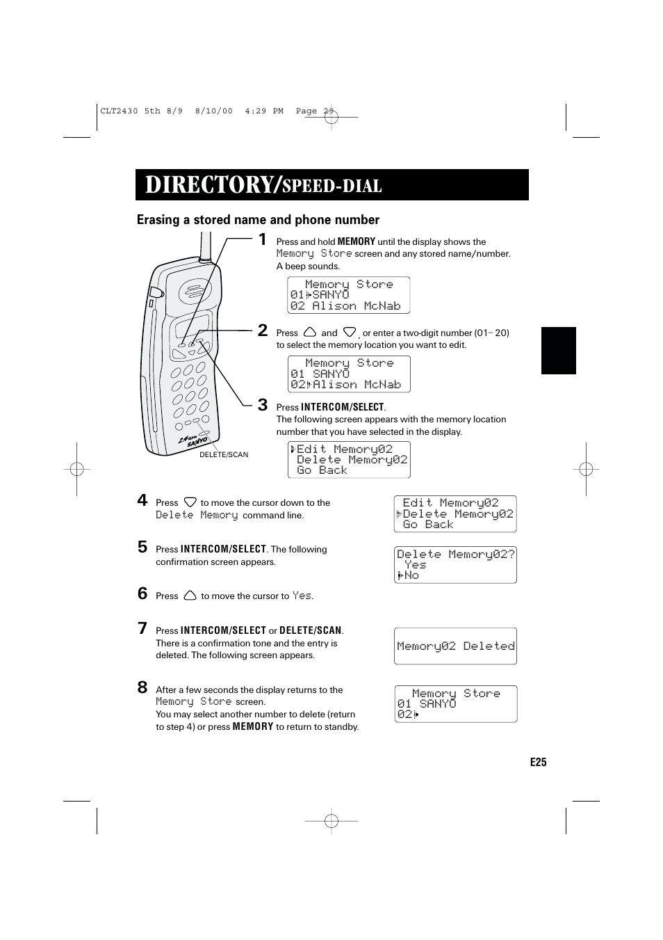 Directory, Speed-dial | Sanyo LC-2430 User Manual | Page 29 / 60
