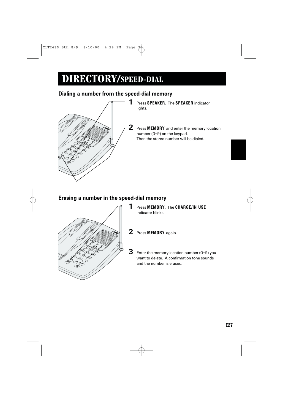 Directory, Speed-dial | Sanyo LC-2430 User Manual | Page 31 / 60