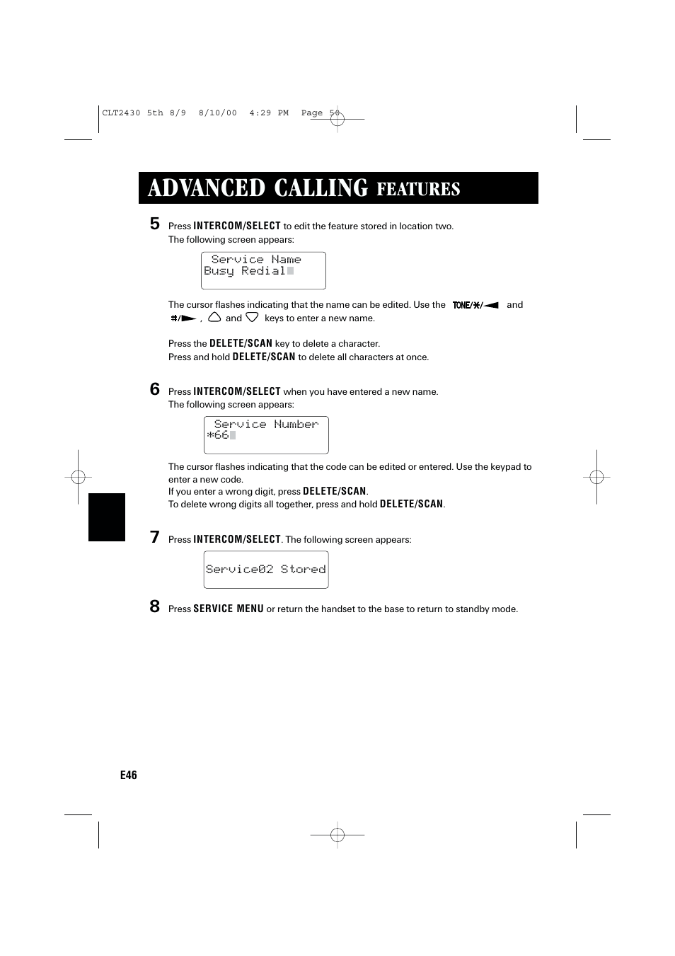 Advanced calling, Features | Sanyo LC-2430 User Manual | Page 50 / 60