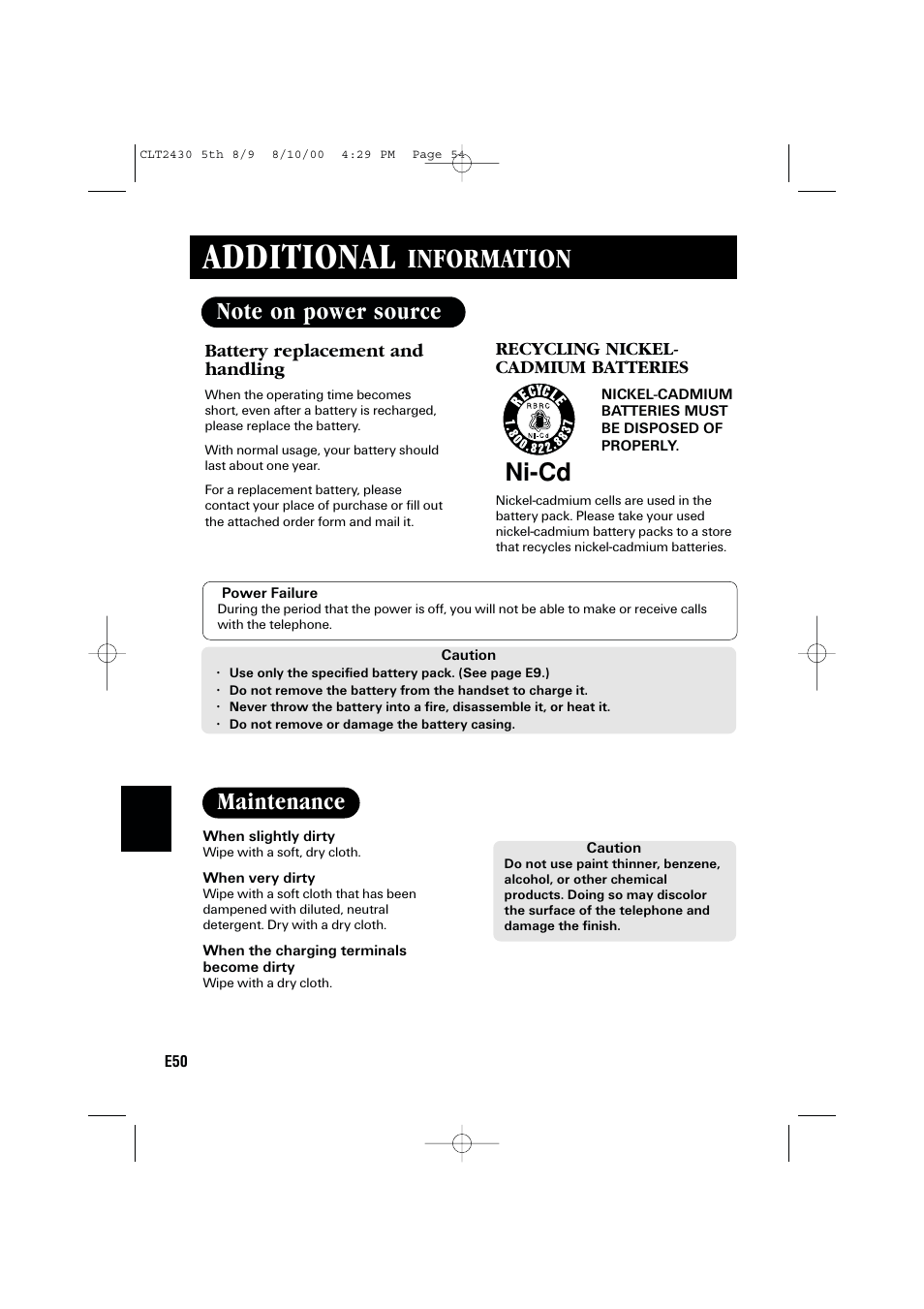 Additional, Information, Ni-cd | Sanyo LC-2430 User Manual | Page 54 / 60