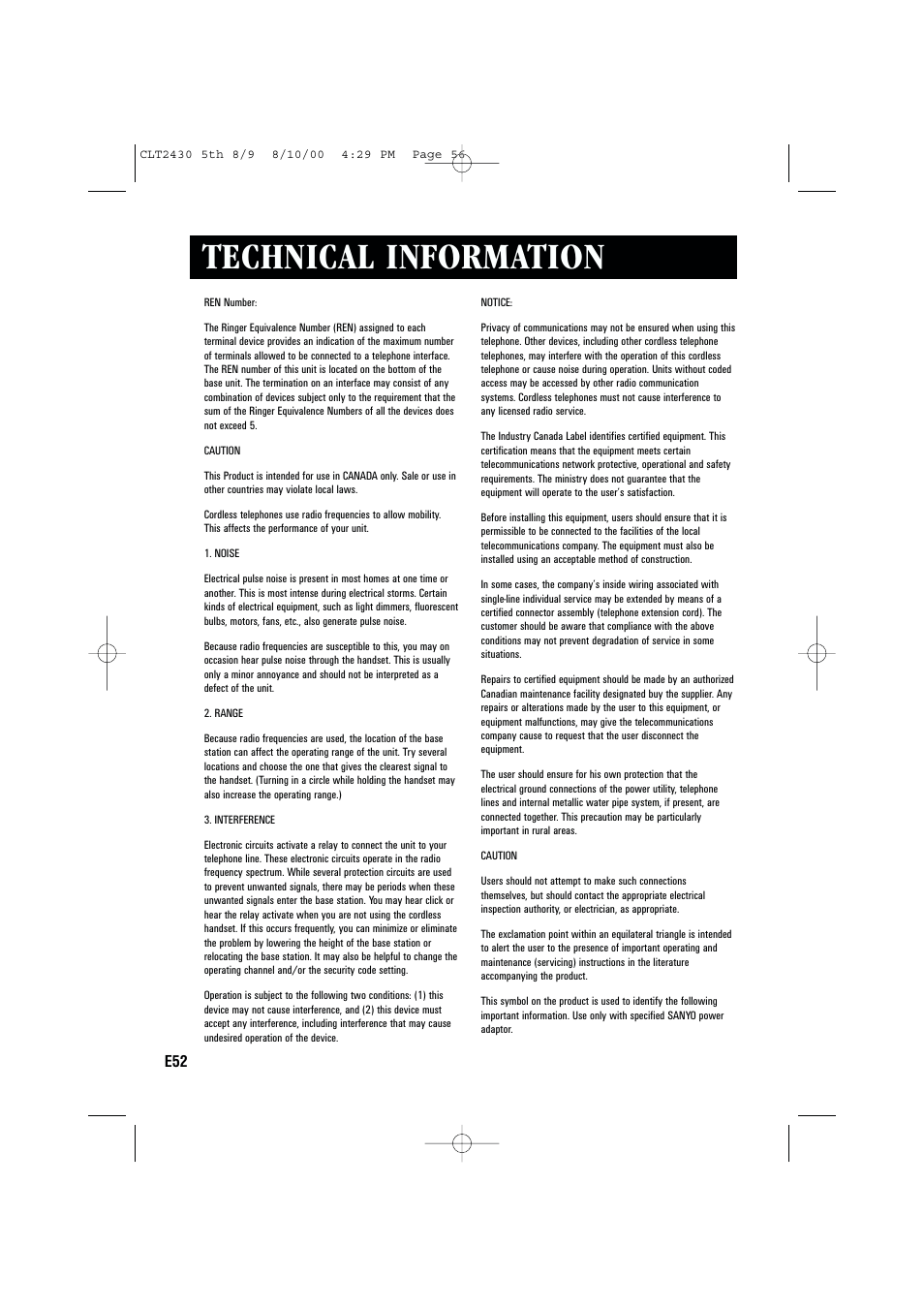 Technical information | Sanyo LC-2430 User Manual | Page 56 / 60