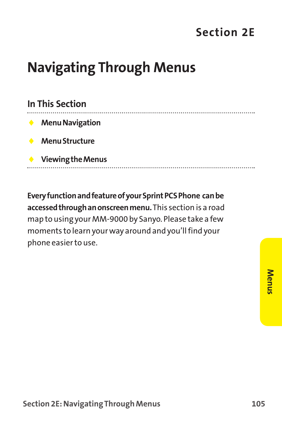 Navigating through menus, 2e. navigating through menus | Sanyo MM-9000 User Manual | Page 115 / 367