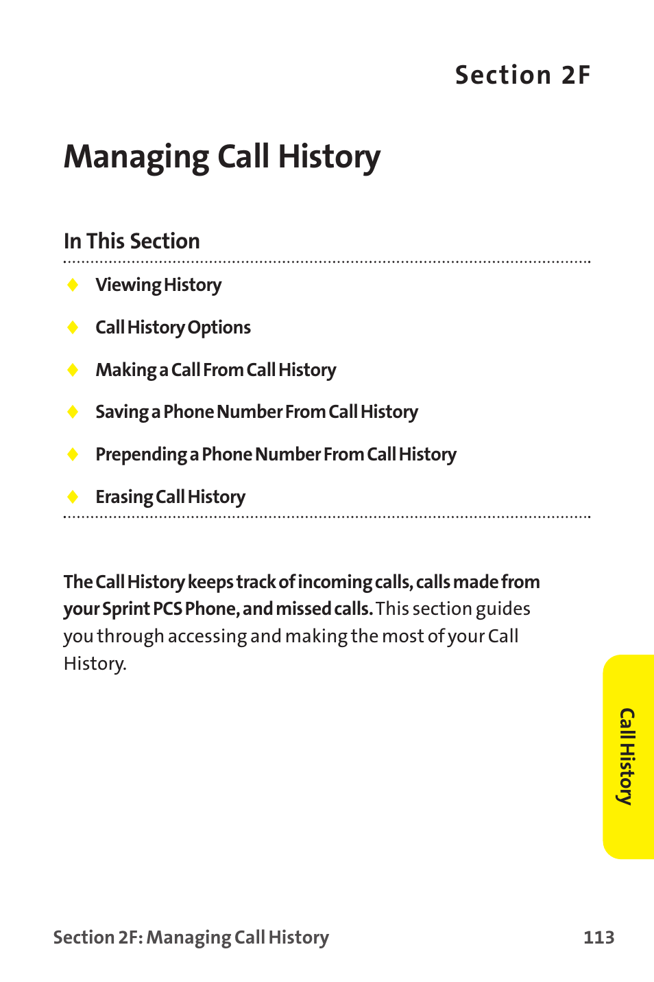 Managing call history, 2f. managing call history | Sanyo MM-9000 User Manual | Page 123 / 367