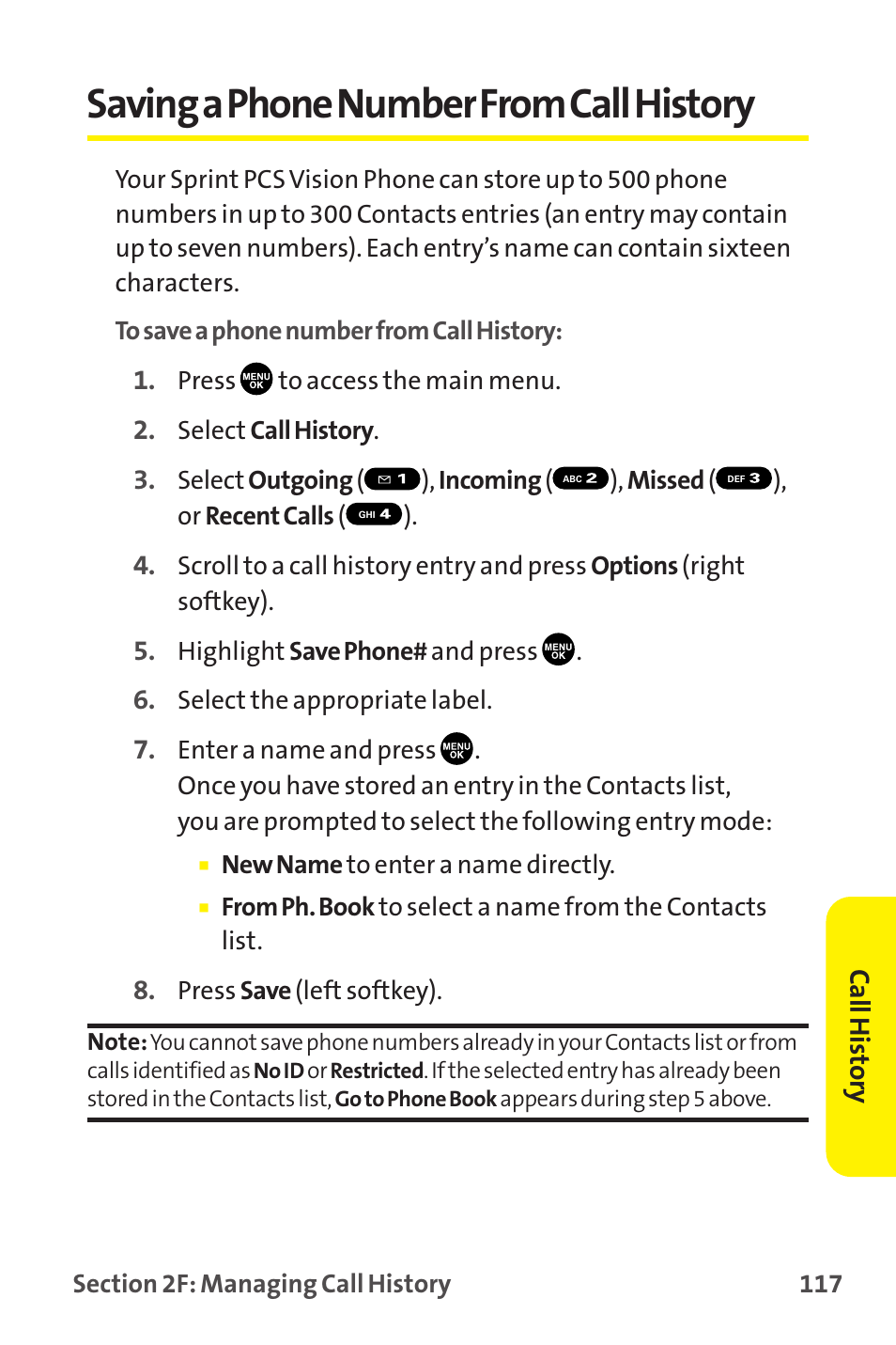 Saving a phone number from call history, Saving a phone number fromcall history | Sanyo MM-9000 User Manual | Page 127 / 367