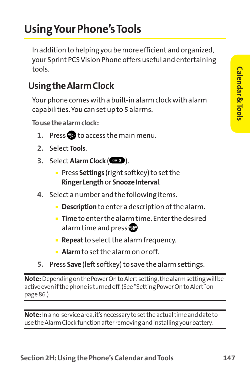 Using your phone’s tools, Using the alarm clock | Sanyo MM-9000 User Manual | Page 157 / 367