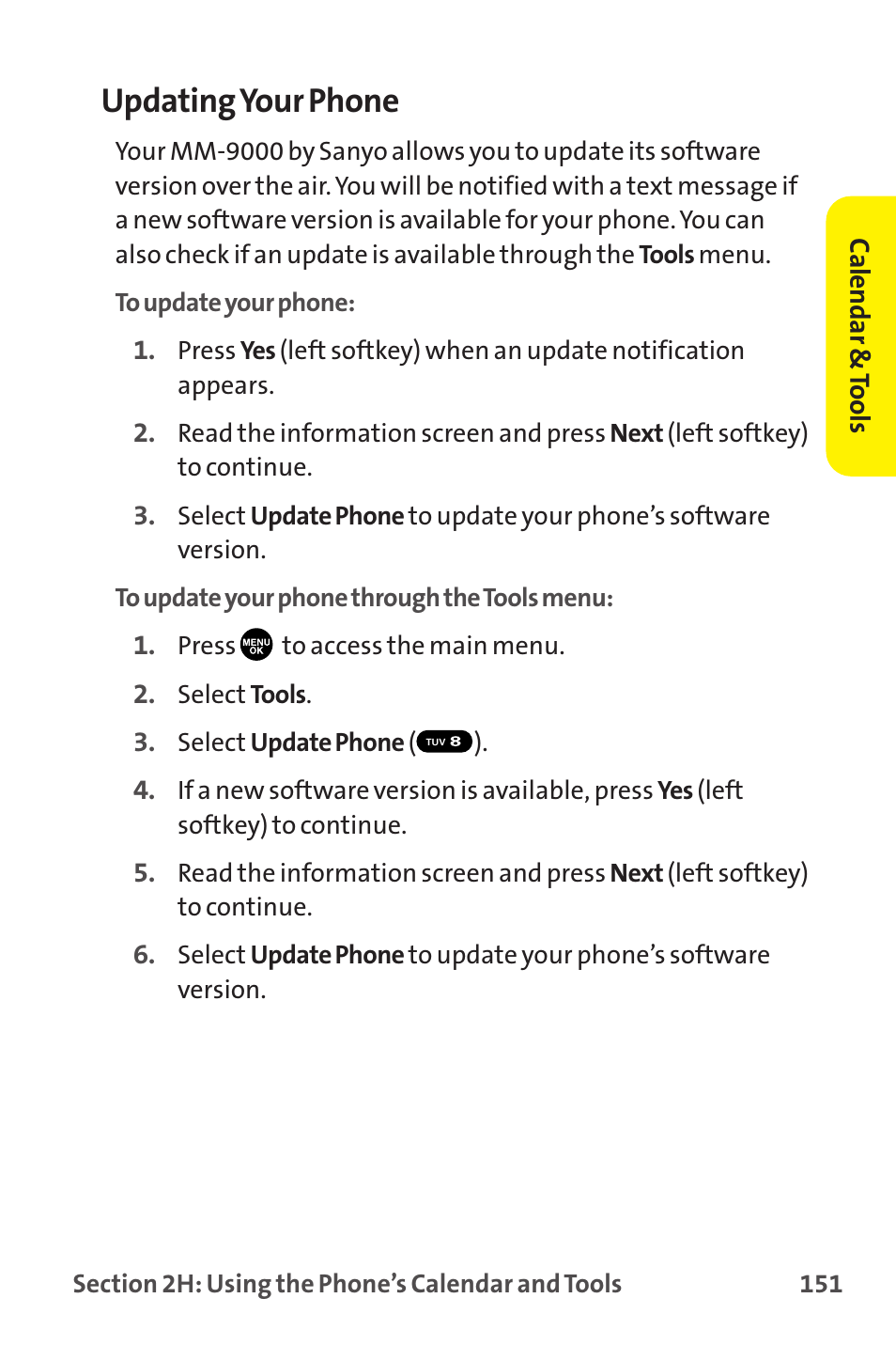 Updating your phone | Sanyo MM-9000 User Manual | Page 161 / 367