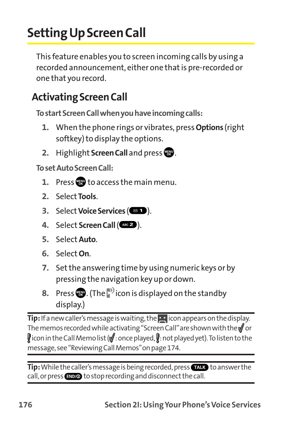 Setting up screen call, Activating screen call | Sanyo MM-9000 User Manual | Page 186 / 367