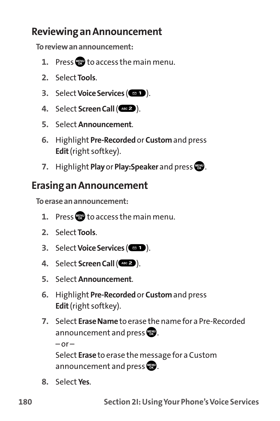 Reviewing an announcement, Erasing an announcement | Sanyo MM-9000 User Manual | Page 190 / 367