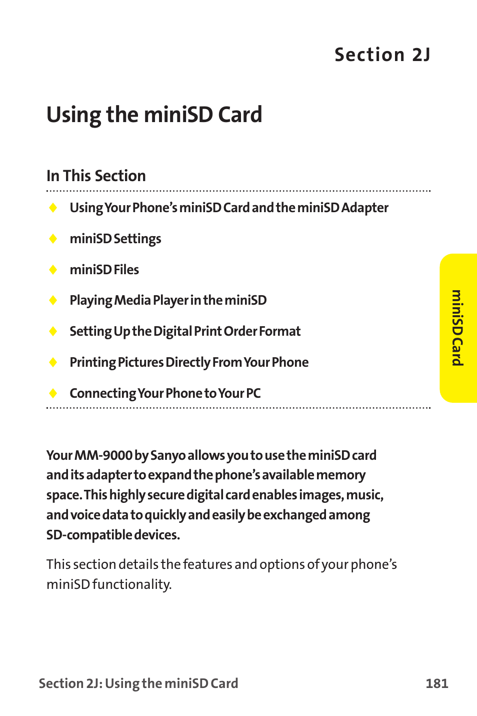 Using the minisd card, 2j. using the minisd card | Sanyo MM-9000 User Manual | Page 191 / 367