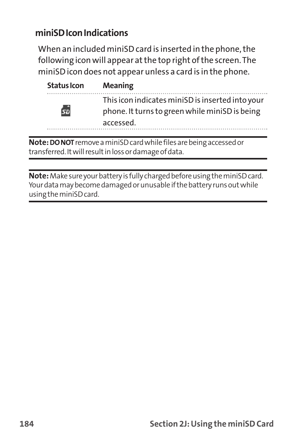 Minisd icon indications | Sanyo MM-9000 User Manual | Page 194 / 367