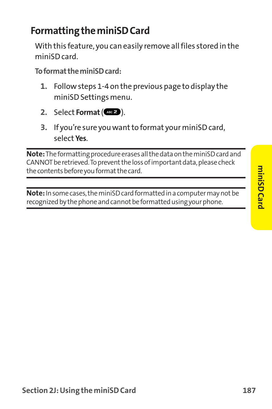 Formatting the minisd card | Sanyo MM-9000 User Manual | Page 197 / 367