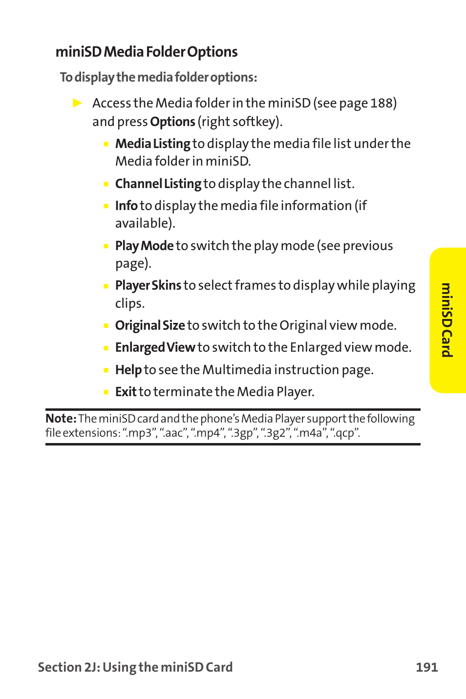 Minisd media folder options, Minisd c a rd | Sanyo MM-9000 User Manual | Page 201 / 367