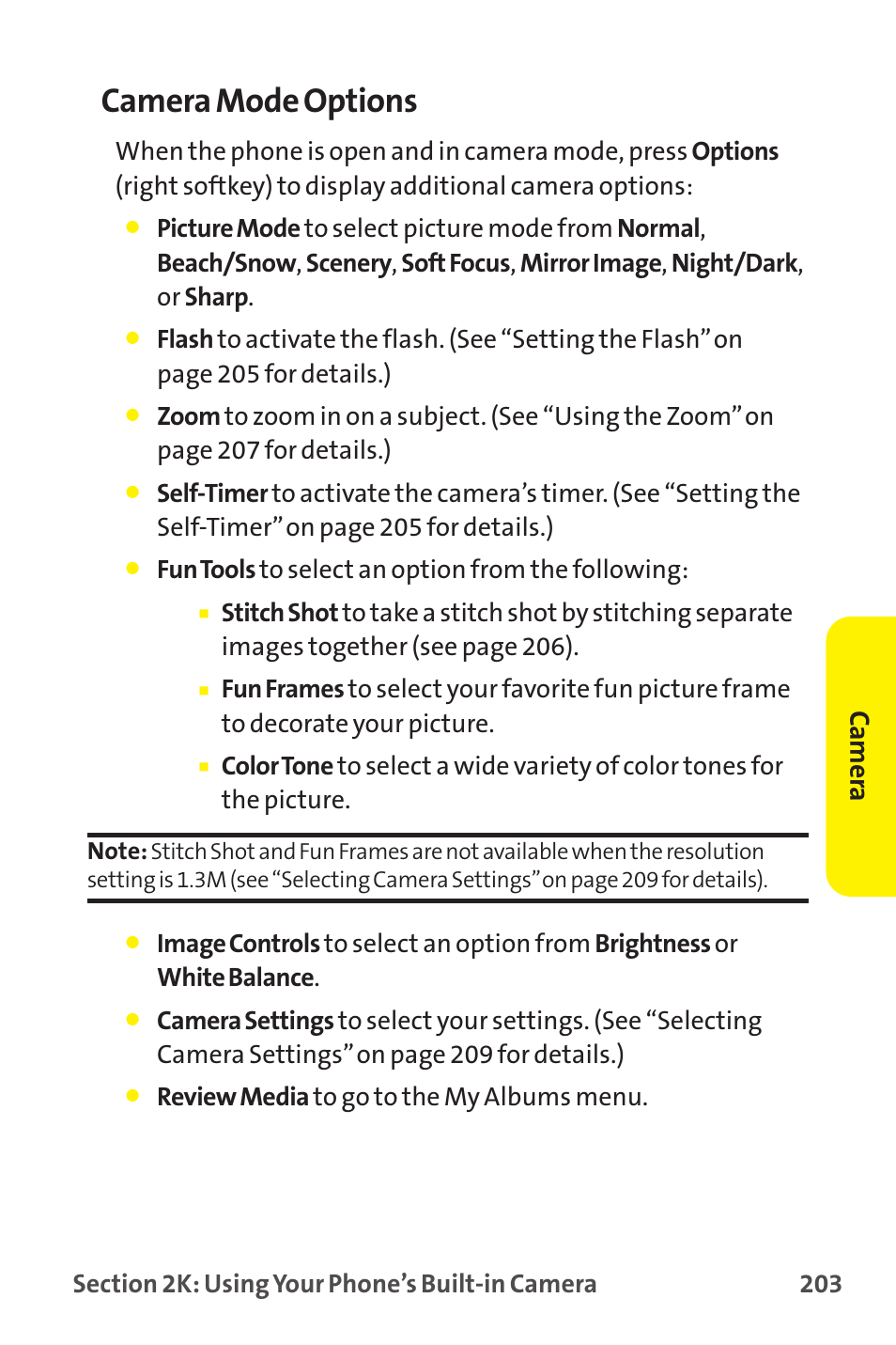 Camera mode options, Camer a | Sanyo MM-9000 User Manual | Page 213 / 367