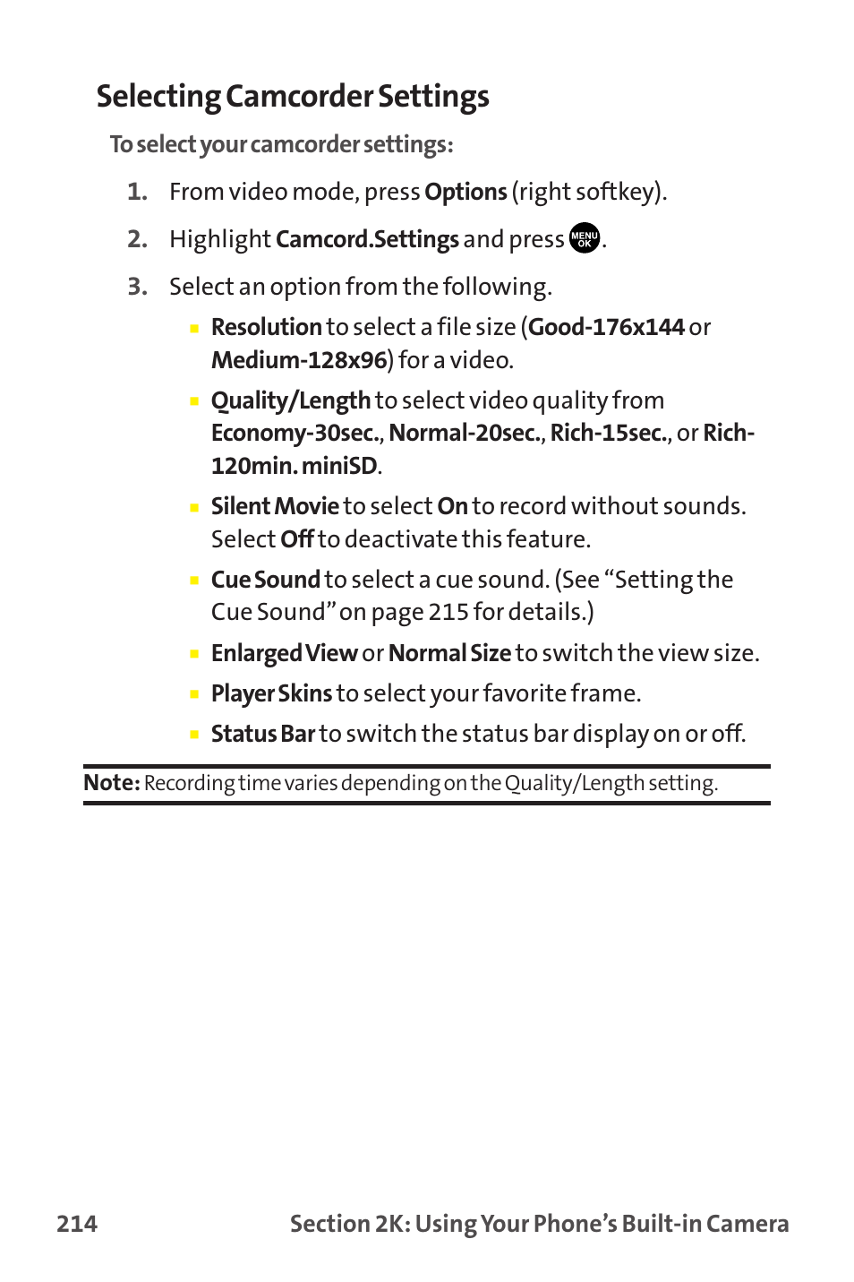 Selecting camcorder settings | Sanyo MM-9000 User Manual | Page 224 / 367