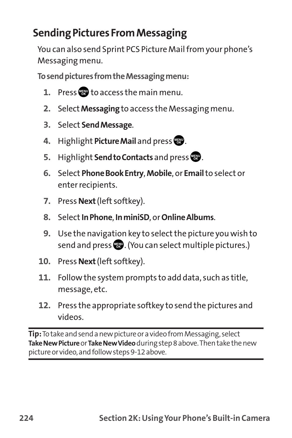 Sending pictures from messaging | Sanyo MM-9000 User Manual | Page 234 / 367