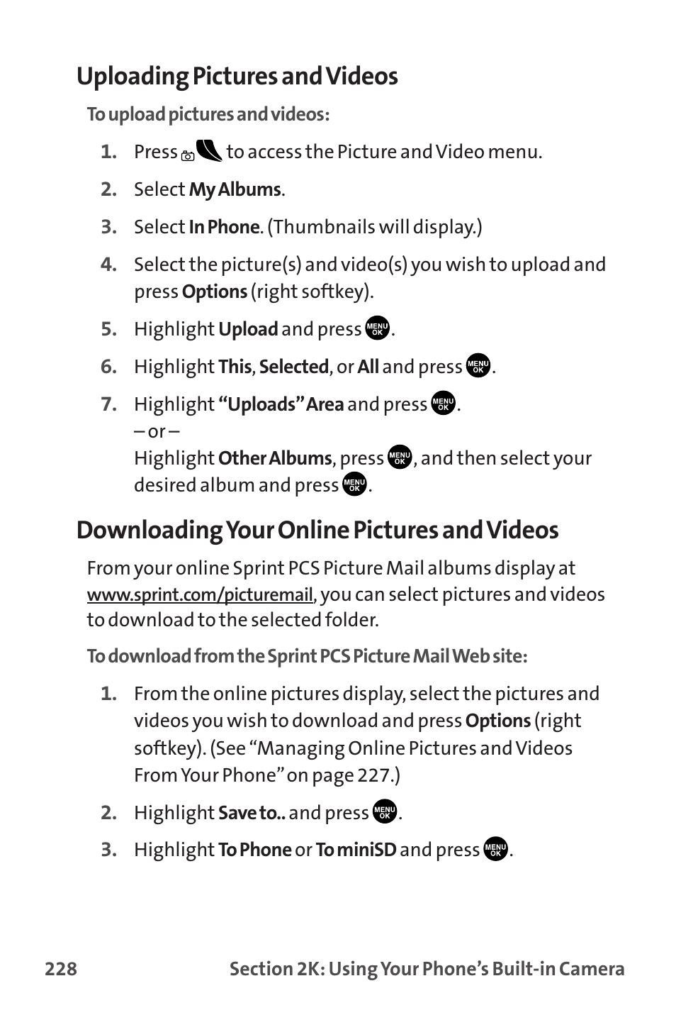 Uploading pictures and videos, Downloadingyour online pictures and videos | Sanyo MM-9000 User Manual | Page 238 / 367