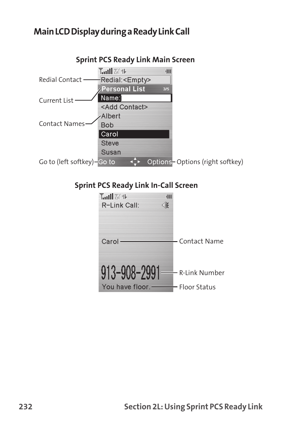 Main lcd display during a ready link call | Sanyo MM-9000 User Manual | Page 242 / 367