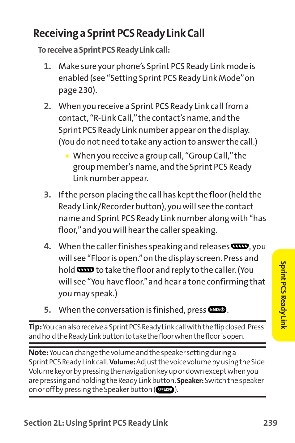 Receiving a sprint pcs ready link call | Sanyo MM-9000 User Manual | Page 249 / 367