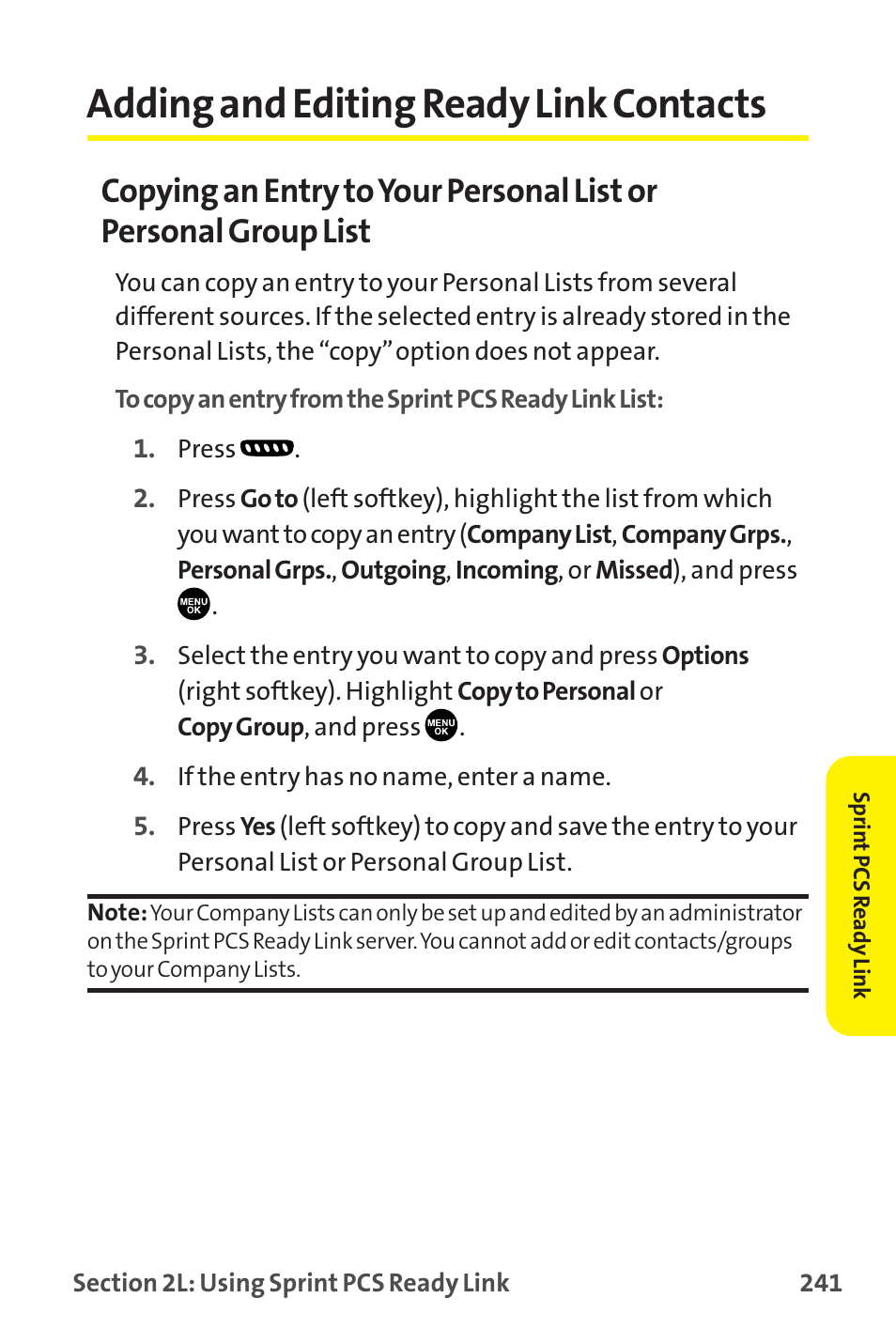 Adding and editing ready link contacts | Sanyo MM-9000 User Manual | Page 251 / 367