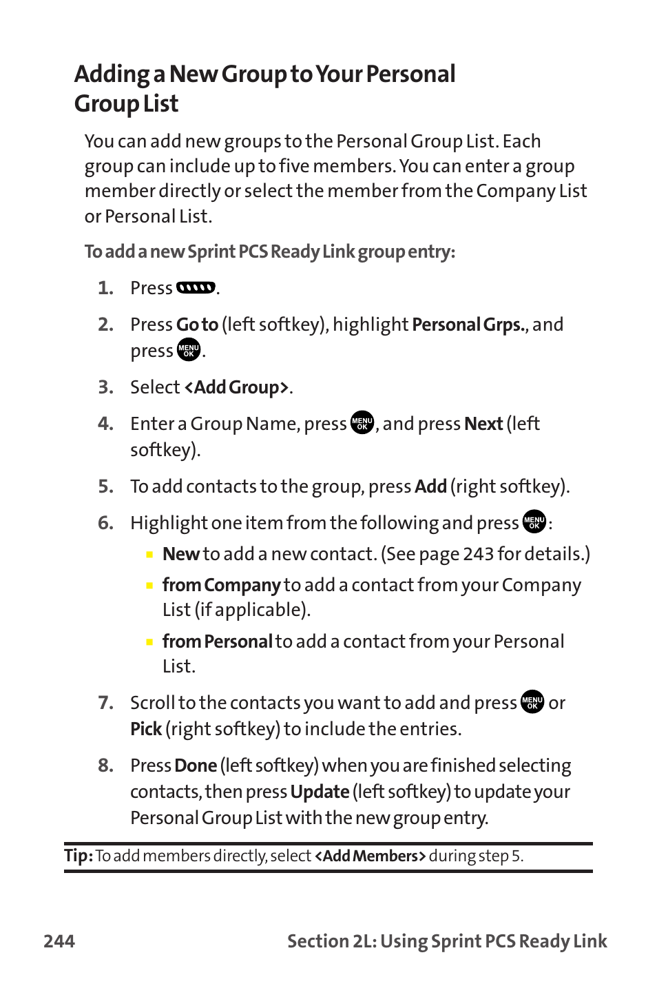 Adding a new group to your personal group list | Sanyo MM-9000 User Manual | Page 254 / 367