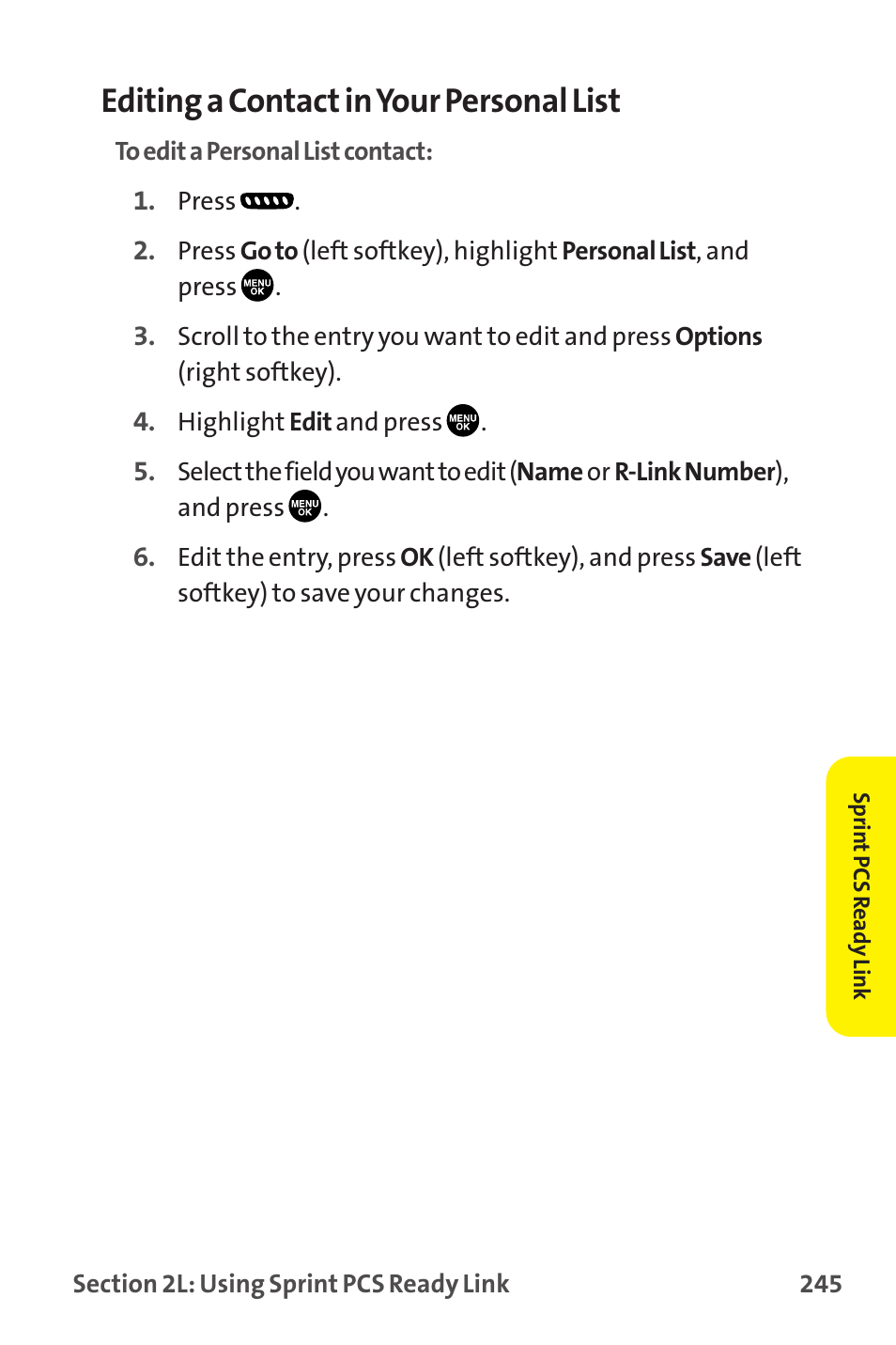 Editing a contact in your personal list | Sanyo MM-9000 User Manual | Page 255 / 367