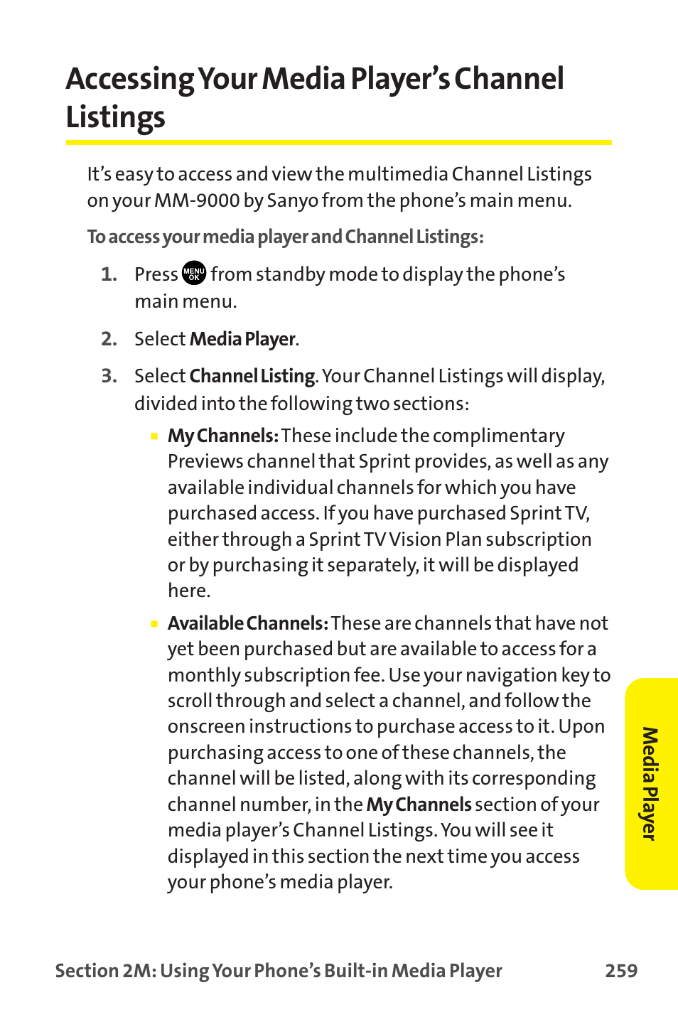 Accessing your media player’s channel listings | Sanyo MM-9000 User Manual | Page 269 / 367