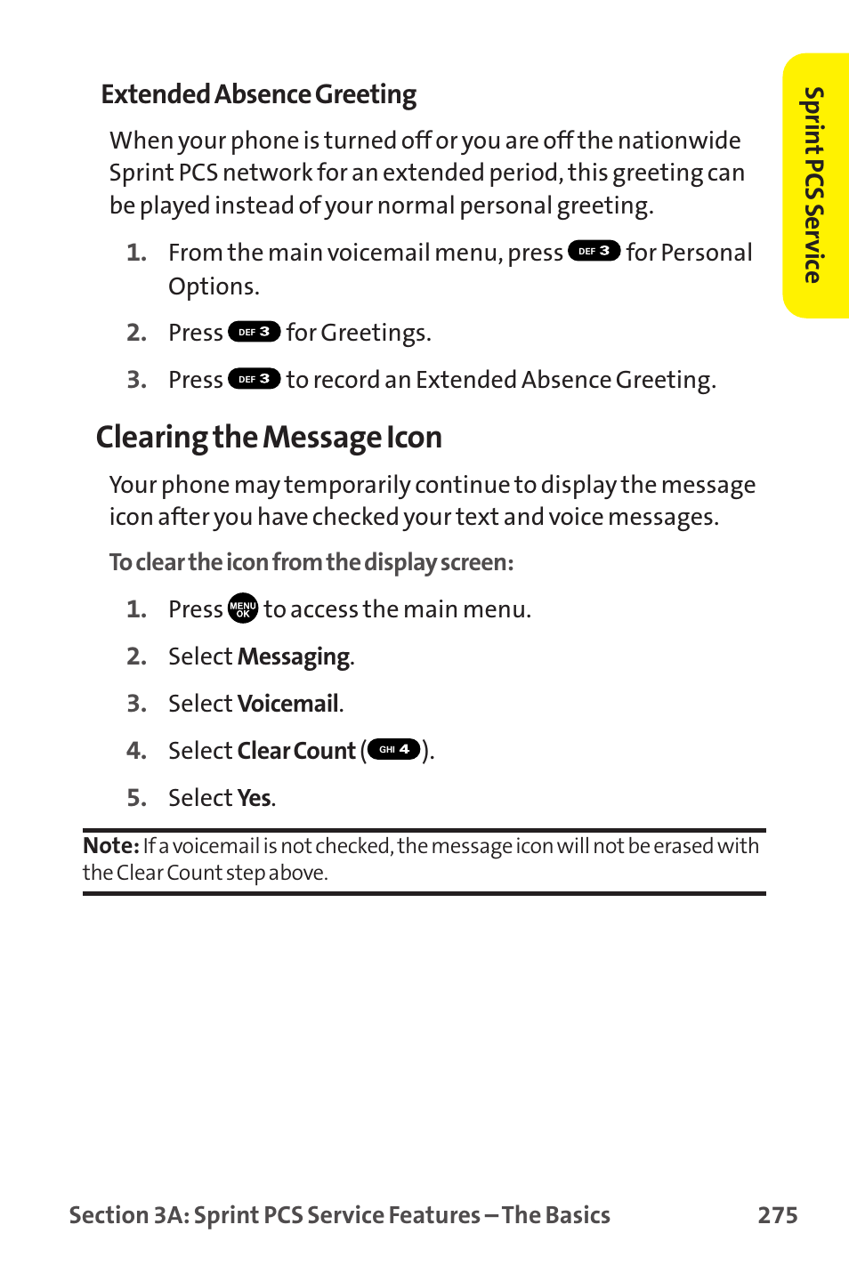 Clearing the message icon, Extended absence greeting | Sanyo MM-9000 User Manual | Page 285 / 367