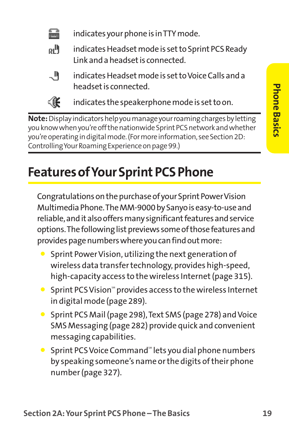 Features of your sprint pcs phone, Phone basics | Sanyo MM-9000 User Manual | Page 29 / 367