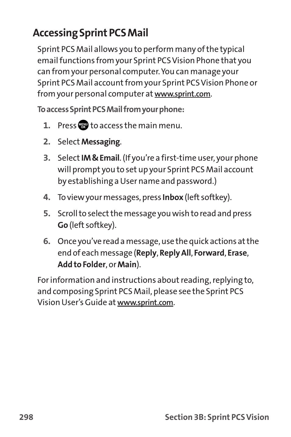 Accessing sprint pcs mail | Sanyo MM-9000 User Manual | Page 308 / 367