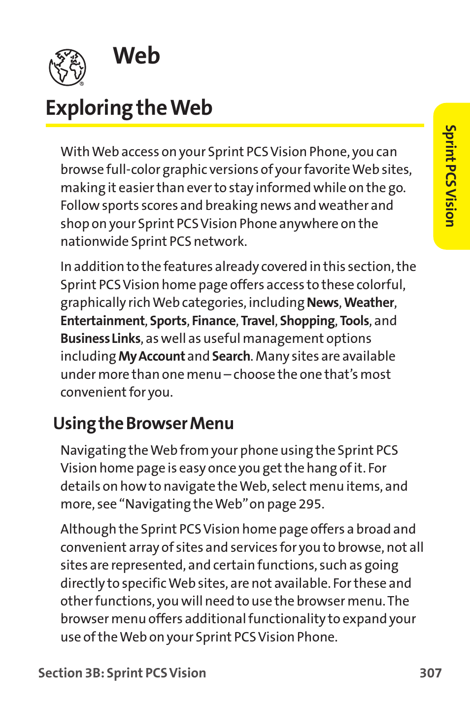 Exploring the web, Using the browser menu | Sanyo MM-9000 User Manual | Page 317 / 367