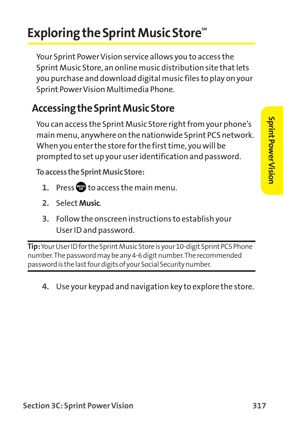 Exploring the sprint music store, Accessing the sprint music store | Sanyo MM-9000 User Manual | Page 327 / 367