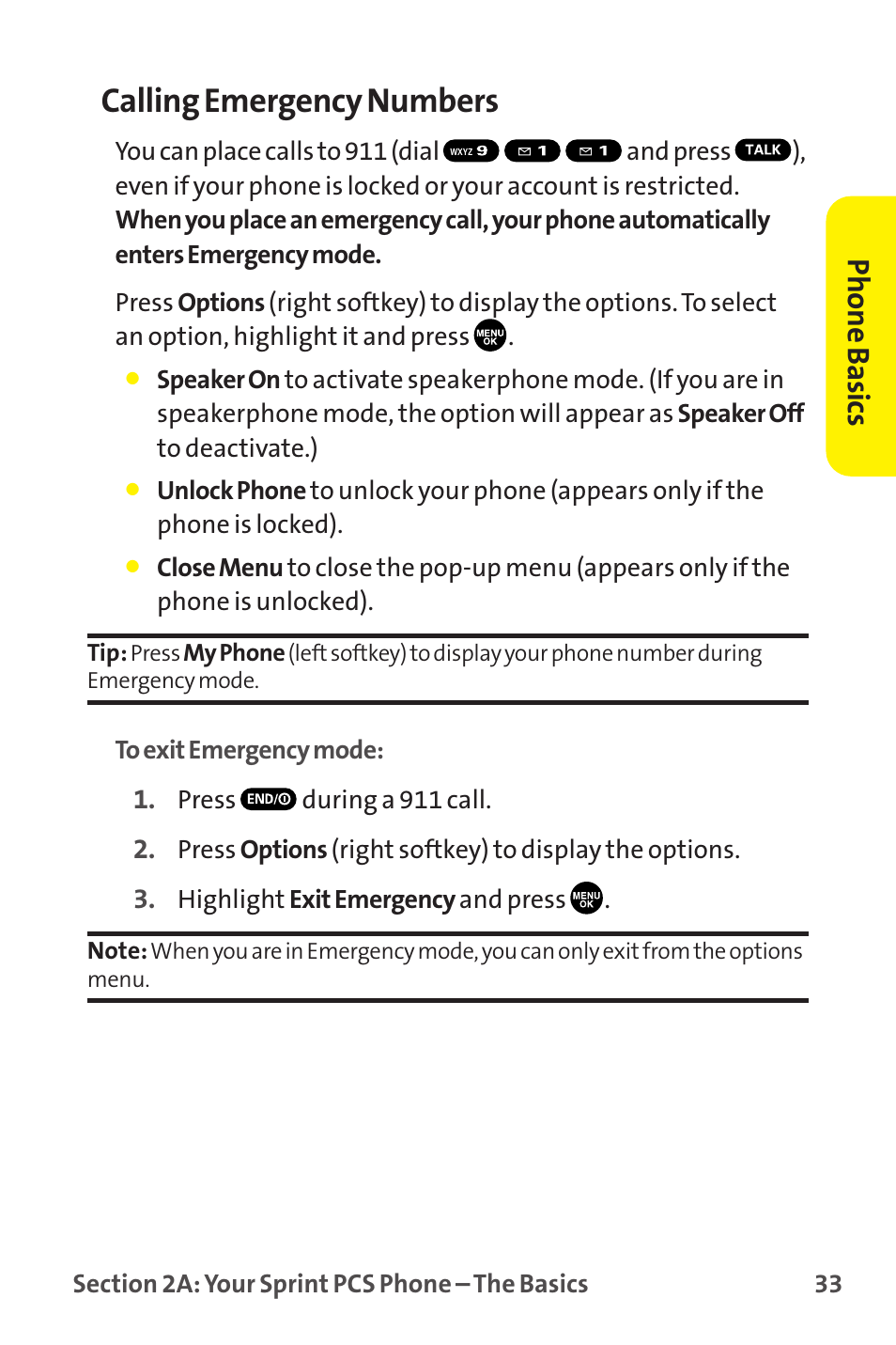 Calling emergency numbers, Phone basics | Sanyo MM-9000 User Manual | Page 43 / 367