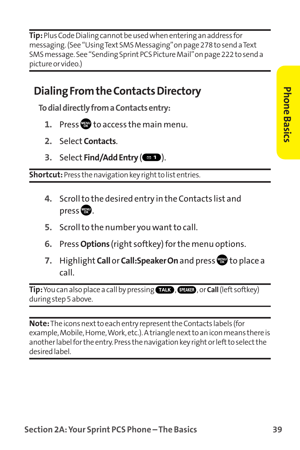 Dialing from the contacts directory, Phone basics | Sanyo MM-9000 User Manual | Page 49 / 367